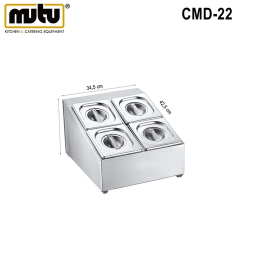 [EZO.5100168] Condiment Dispenser / Tempat Topping Bumbu Stainless Steel 4 Wadah MUTU CMD-22