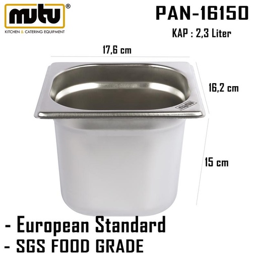 [EZO.5100187] gastronom Pan 1/6 ketinggian 15 cm stainless steel Mutu PAN-16150