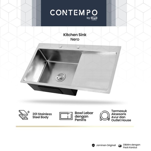 [EZO.4900001] Contempo Nero Royal Kitchen Sink | Bak Cuci Piring Stainless 90x50cm