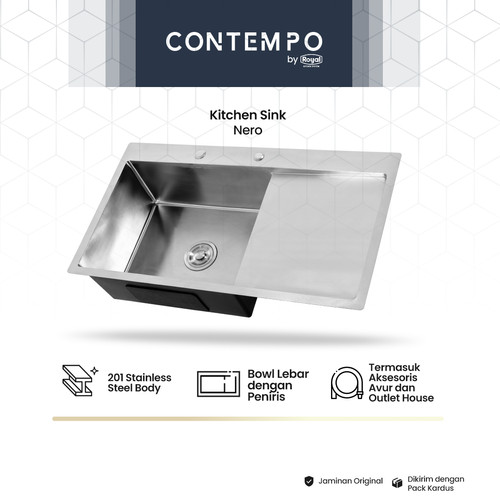 [EZO.4900011] Contempo Nero Royal Kitchen Sink | Bak Cuci Piring Stainless 90x50cm