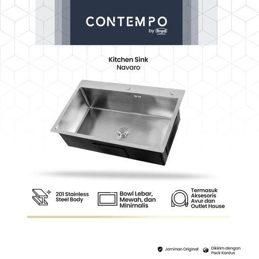 [EZO.4900003] Contempo Navaro Royal Kitchen Sink | Bak Cuci Piring Stainless Steel 80x50cm