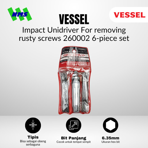 [EZM.1040011] Obeng Ketok VESSEL Impact Unidriver Set No. 260002 Compact Grip Magnet Gagang Bola Sekrup Karat Dol