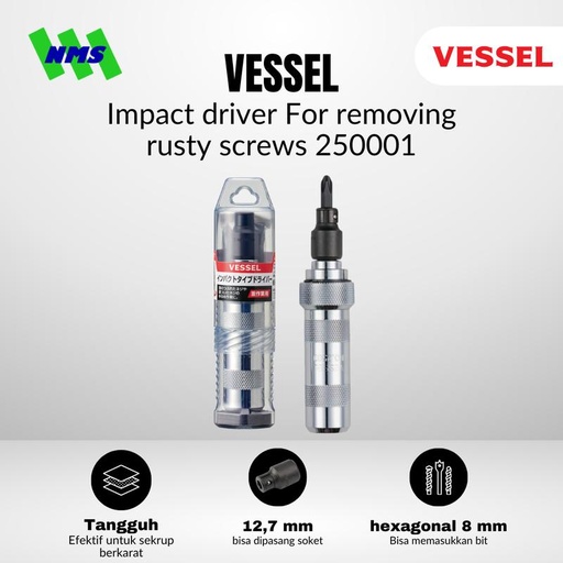 [EZM.1040012] Obeng Ketok VESSEL Impact Type Driver Set No. 250001 Metal Grip Magnet Gagang Bola Sekrup Karat Dol