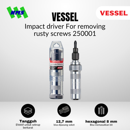 [EZM.1040012] Obeng Ketok VESSEL Impact Type Driver Set No. 250001 Metal Grip Magnet Gagang Bola Sekrup Karat Dol