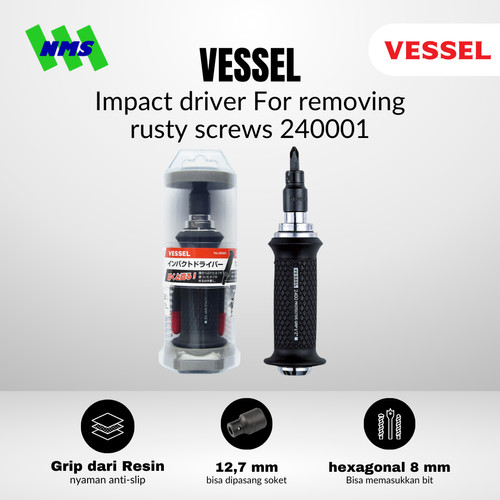 [EZM.1040014] Obeng Ketok VESSEL Impact Driver Set No. 240001 Resin Grip Magnet Gagang Bola Sekrup Karat Dol
