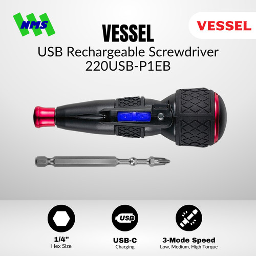 [EZM.1040017] Obeng Listrik VESSEL Electric Screwdriver Ball Grip No.220USB-P1EB Plus Version Baterai Portable Japan
