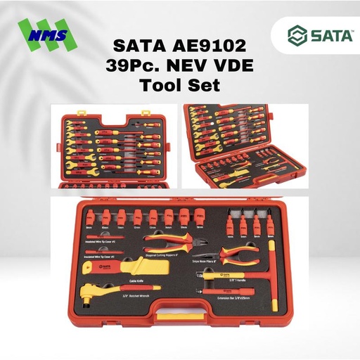[EZM.1040026] Kunci Set SATA AE9102 39Pc. NEV VDE Tool Set Tahan Listrik - Motor Mobil EV Electric Vehicle