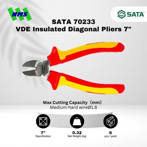 [EZM.1040036] Tang Potong SATA 70233 VDE Insulated Diagonal Pliers 7" inci 175mm Tahan Listrik - Motor Mobil EV Electric Vehicle