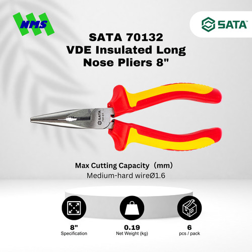 [EZM.1040038] Tang Lancip SATA 70132 VDE Insulated Long Nose Pliers 8" Inci 200mm Tahan Listrik - Motor Mobil EV Electric Vehicle