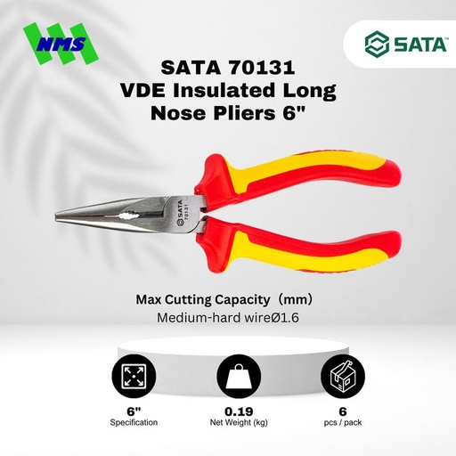 [EZM.1040039] Tang Lancip SATA 70131 VDE Insulated Long Nose Pliers 6" 150mm Tahan Listrik - Motor Mobil EV Electric Vehicle