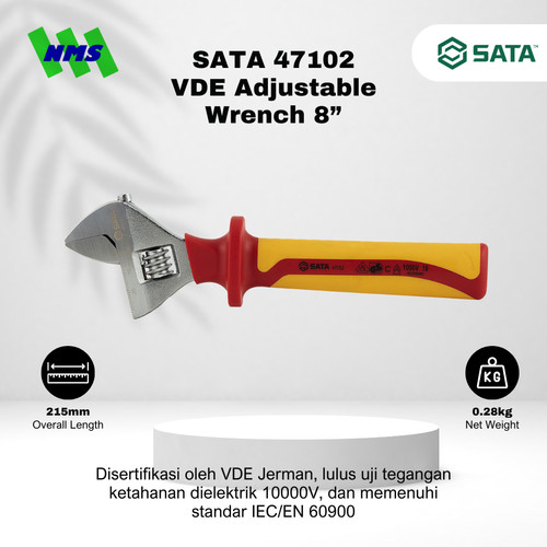 [EZM.1040060] Kunci Inggris SATA 47102 VDE Insulated Adjustable Wrench 8" Inci 200mm Tahan Listrik - Motor Mobil EV Electric Vehicle