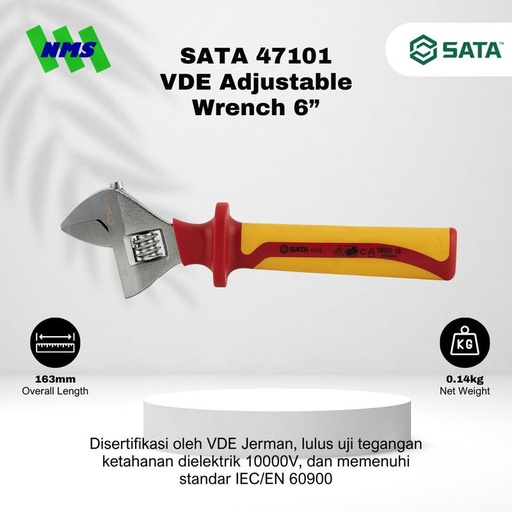 [EZM.1040061] Kunci Inggris SATA 47101 VDE Insulated Adjustable Wrench 6" Inci 150mm Tahan Listrik - Motor Mobil EV Electric Vehicle