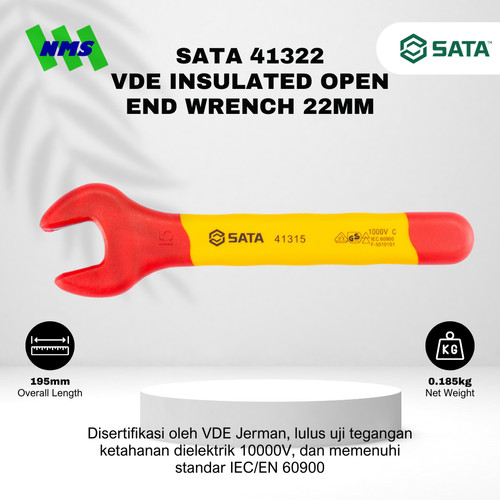 [EZM.1040076] Kunci Pas SATA 41322 VDE Insulated Open End Wrench 22mm Tahan Listrik - Motor Mobil EV Electric Vehicle