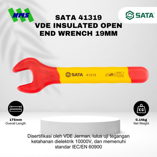 [EZM.1040078] Kunci Pas SATA 41319 VDE Insulated Open End Wrench 19mm Tahan Listrik - Motor Mobil EV Electric Vehicle