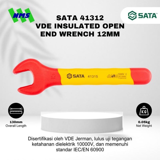 [EZM.1040087] Kunci Pas SATA 41312 VDE Insulated Open End Wrench 12mm Tahan Listrik - Motor Mobil EV Electric Vehicle