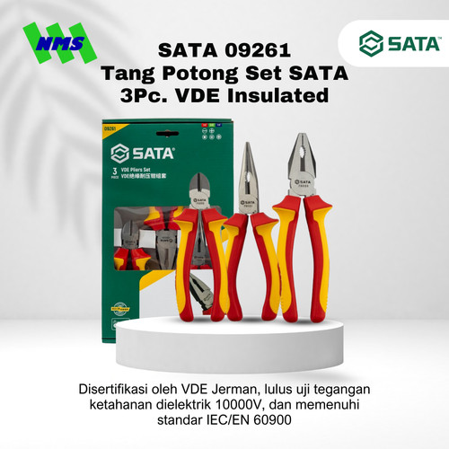 [EZM.1040093] Tang Potong Set SATA 09261 3Pc. VDE Insulated Pliers Set Tahan Listrik - Motor Mobil EV Electric Vehicle