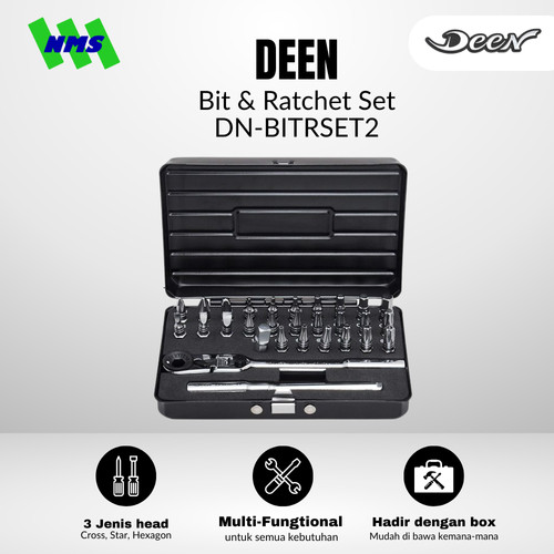 [EZM.1040125] Kunci Set Bengkel DEEN DN-BITRSET2 Bit & Bit Ratchet Set Handle Mata Obeng - Original Japan