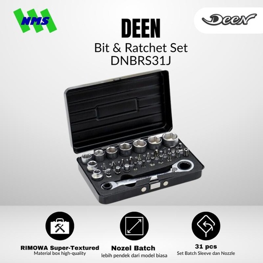 [EZM.1040126] Kunci Set Bengkel DEEN DNBRS31J J Bit & Ratchet Set Mata Socket Obeng - Original Japan