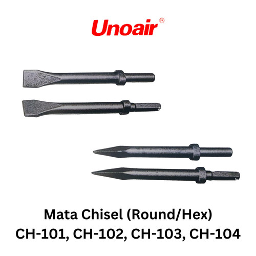 [EZM.1040135] Mata Mesin Bobok Unoair AT-2304 Flate Chisel Pipih Runcing untuk CH-101 CH-102 CH-103 CH-104 Air Hammer