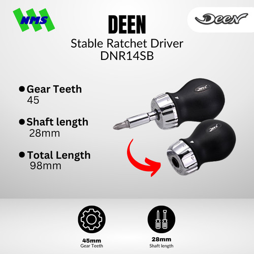 [EZM.1040153] Obeng Mini DEEN DNR14SB Stable Ratchet Driver Pendek Buntet - Original Japan