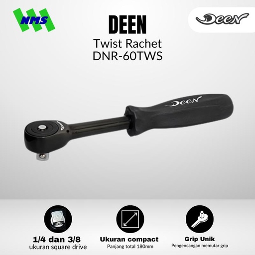 [EZM.1040155] Handle Shock Putar DEEN DNR-60TWS SQ 2in1 1/4" & 3/8" Quick Twist Kunci Ratchet Wrench - Original Japan