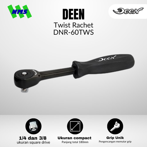 [EZM.1040155] Handle Shock Putar DEEN DNR-60TWS SQ 2in1 1/4" & 3/8" Quick Twist Kunci Ratchet Wrench - Original Japan