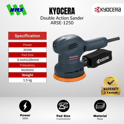 [EZM.1040157] Mesin Amplas Poles Listrik KYOCERA ARSE-1250 Double Action Sander - Polisher 125mm 300W Speed 12000 /min - Ryobi