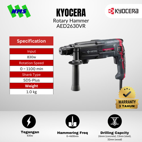 [EZM.1040161] Mesin Bor Beton Listrik KYOCERA AED2630VR 26mm 3 Mode SDS Plus Rotary Hammer Speed Hammer 4600 830W - Ryobi