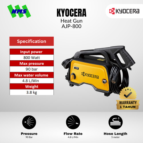 [EZM.1040163] Mesin Steam Listrik KYOCERA AJP-800 Low Watt High Pressure Water 90 bar 800W 4.8 L/min Selang 5 meter Pompa Air AJP800 - Ryobi