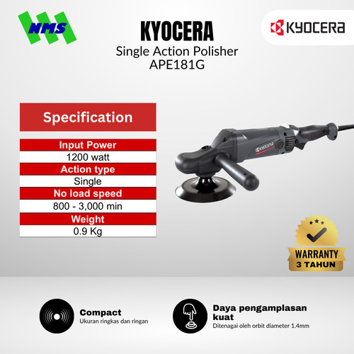 [EZM.1040174] Mesin Poles Listrik KYOCERA APE-181G Single Action Polisher 180mm 3000 rpm 1200W APE181G - Ryobi