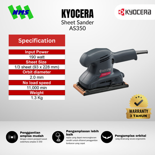 [EZM.1040175] Mesin Amplas Litrik KYOCERA AS350 1/3" Sheet Sander 93mm x 230mm 190W - Ryobi