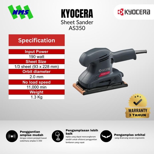 [EZM.1040175] Mesin Amplas Litrik KYOCERA AS350 1/3" Sheet Sander 93mm x 230mm 190W - Ryobi