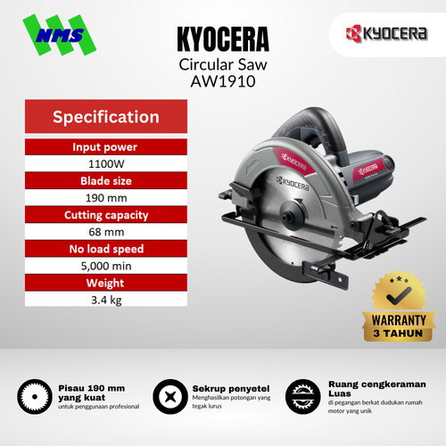[EZM.1040177] Mesin Gergaji Kayu Listrik KYOCERA AW1910 High Performance Circular Saw 190mm Blade 1050W - Ryobi