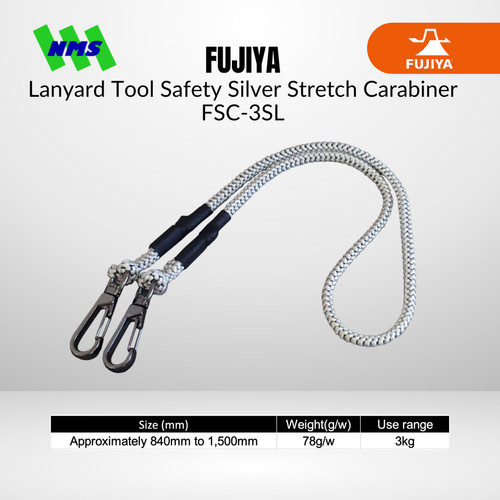 [EZM.1040187] Lanyard FUJIYA FSC-3SL Tool Safety 3Kg Silver Stretch  640-1500mm Carabiner