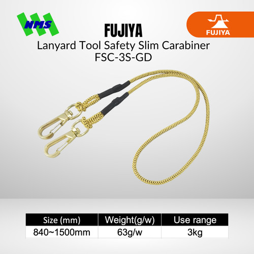[EZM.1040188] Lanyard FUJIYA FSC-3S-GD Tool Safety 3Kg Slim Gold Kurokin Stretch  840-1400mm Hook Clip