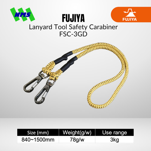 [EZM.1040190] Lanyard FUJIYA FSC-3GD Tool Safety 3Kg Gold Kurokin Stretch  840-1500mm Carabiner