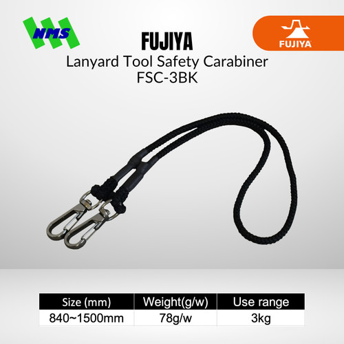 [EZM.1040191] Lanyard FUJIYA FSC-5BK Tool Safety 5Kg Black Kurokin Stretch  840-1500mm Hook Clip