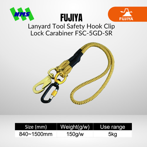 [EZM.1040194] Lanyard FUJIYA FSC-5GD Tool Safety 5Kg Gold Kurokin Stretch  840-1500mm Hook Clip