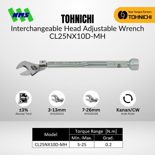 [EZM.1040203] Kunci Torsi Inggris TOHNICHI CL140NX15D-MH Torque Adjustable Wrench reparasi AC Refrigeran 30-140Nm Bundling AH15D 26mm 30mm 36mm