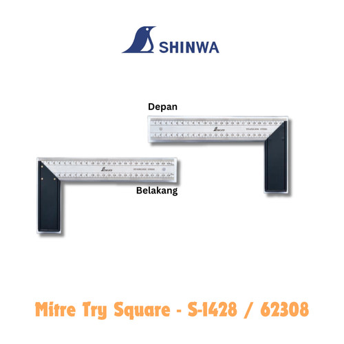 [EZM.1040215] Penggaris Siku Tukang Shinwa S-1428 Miter Try Square 30cm Stainless Steel 300 x 135 x 14 mm 62308