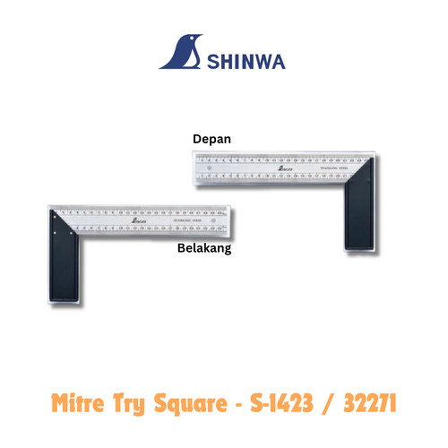 [EZM.1040216] Penggaris Siku Tukang Shinwa S-1423 Miter Try Square 12" Inci Stainless Steel 300 x 135 x 14 mm 32271