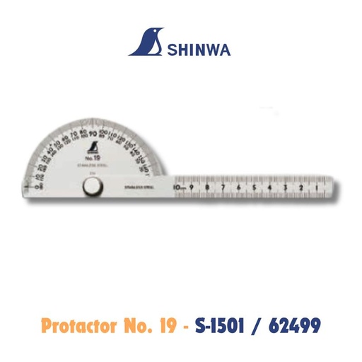 [EZM.1040219] Alat Ukur Kemiringan Shinwa S-1501 ST Protactor No. 19 Stainless Steel 200 x 14 x 1.2 mm 62499