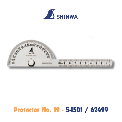 [EZM.1040219] Alat Ukur Kemiringan Shinwa S-1501 ST Protactor No. 19 Stainless Steel 200 x 14 x 1.2 mm 62499