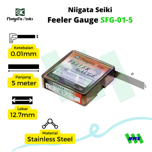 [EZM.1040221] Alat Ukur Celah Niigata Seiki SFG-01-5 Stainless Steel Feeler Gauge 0.01mm x 5 meter