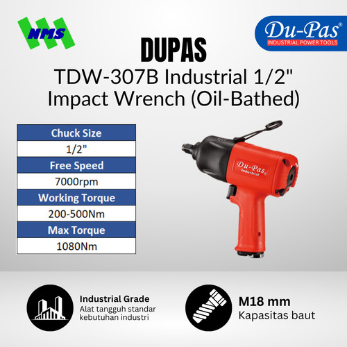 [EZM.1040230] Mesin Pembuka Baut DUPAS TDW-307B Oil-Bathed Industrial Air Impact SQ 1/2" Super Hammer 200-500Nm 7000RPM