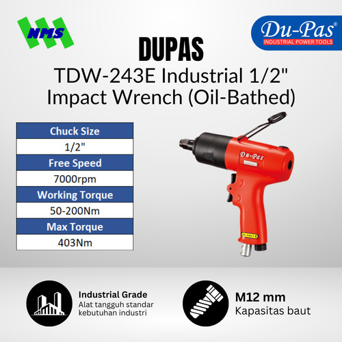 [EZM.1040233] Mesin Pembuka Baut DUPAS TDW-243E Oil-Bathed Industrial Air Impact SQ 1/2" Twin Hammer 50-200Nm 7000RPM
