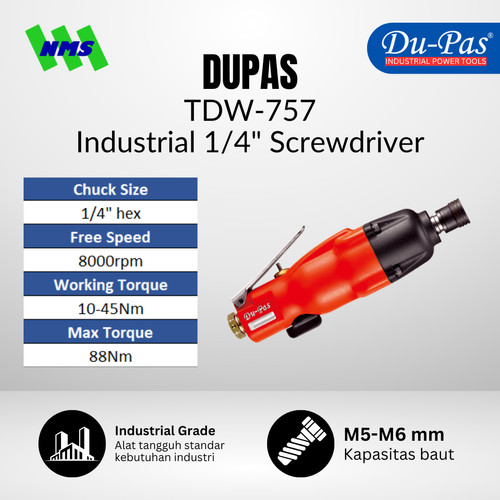 [EZM.1040237] Mesin Obeng Angin DUPAS TDW-757 Industrial Air Impact Straight Hex 1/4" 10-45Nm 8000RPM