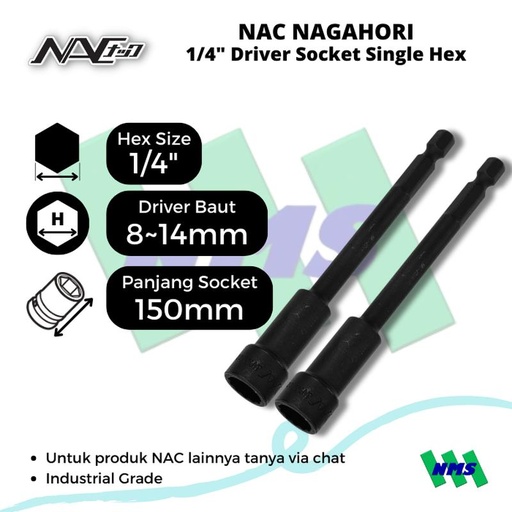 [EZM.1040244] Mata Soket NAC Nagahori 3B08-14 Hex 1/4" Bit Driver Socket 8~14mm Panjang 150mm - Special Bundling