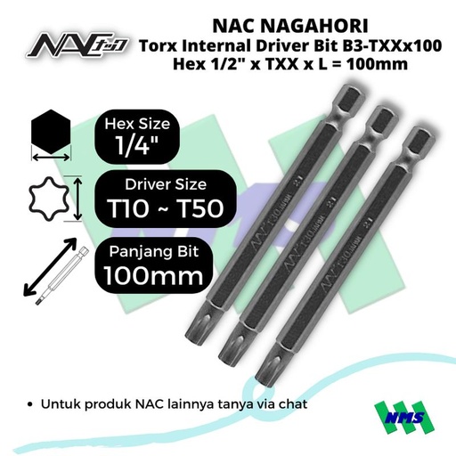 [EZM.1040245] Mata Obeng Bintang NAC B3-T10-T50 Torx Internal Driver Bit 75mm 100mm - Special Bundling