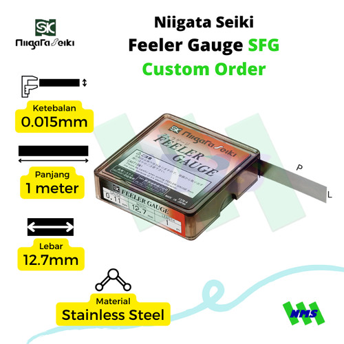 [EZM.1040249] Niigata Seiki SFG Feeler Gauge Stainless Steel Ketebalan 0.015mm Panjang 1  meter [Custom Order]